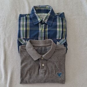 Gray Polo Shirt with Blue Logo